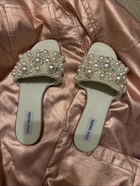 Steve Madden Shoes - Steve Madden Ivory Pearl-Embellished Slide Mules